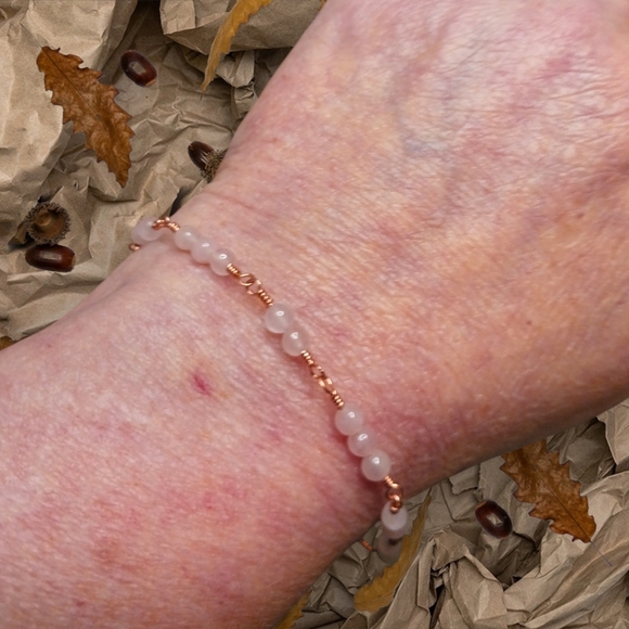 Artisan Copper Wire Wrap Bracelet with Rose Qaurtz Beads - Picture 5 of 5